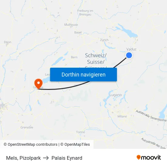 Mels, Pizolpark to Palais Eynard map