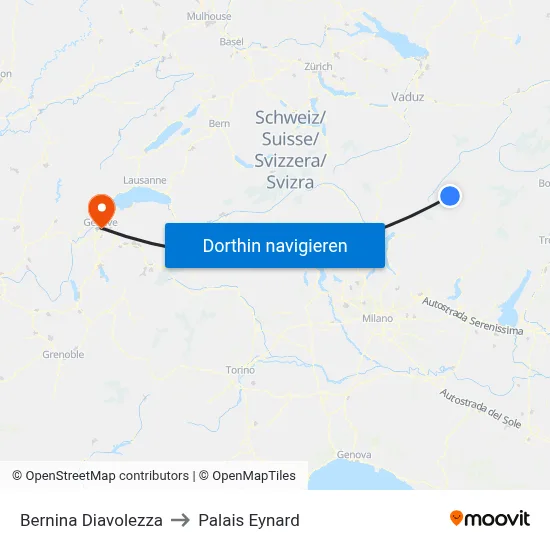 Bernina Diavolezza to Palais Eynard map