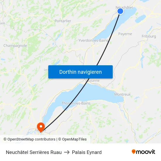 Neuchâtel Serrières Ruau to Palais Eynard map