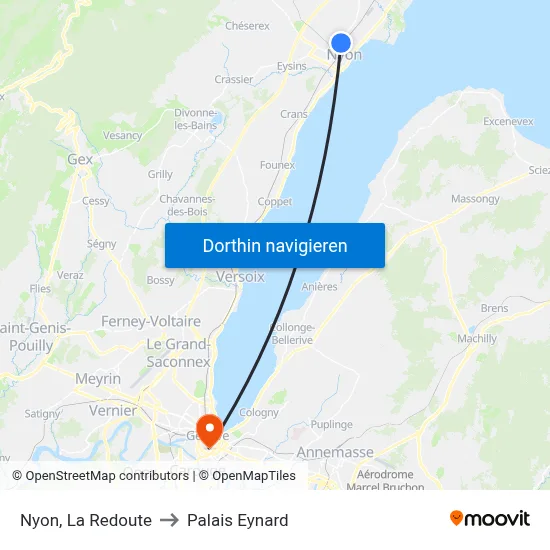 Nyon, La Redoute to Palais Eynard map