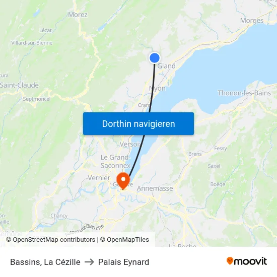 Bassins, La Cézille to Palais Eynard map