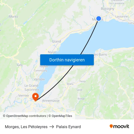 Morges, Les Pétoleyres to Palais Eynard map