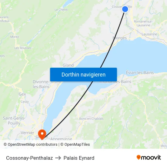 Cossonay-Penthalaz to Palais Eynard map