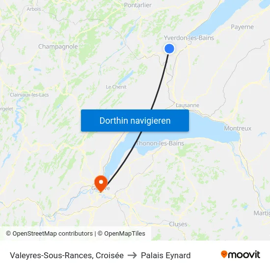 Valeyres-Sous-Rances, Croisée to Palais Eynard map