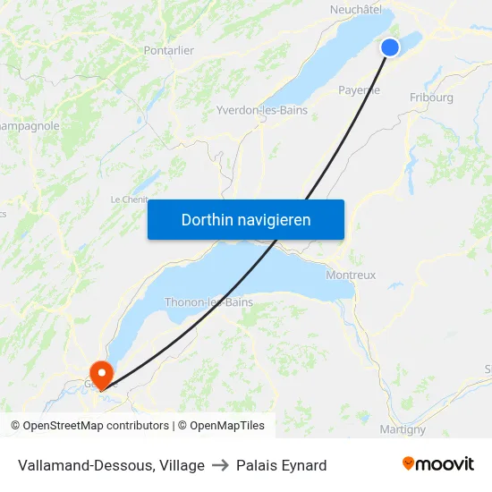 Vallamand-Dessous, Village to Palais Eynard map