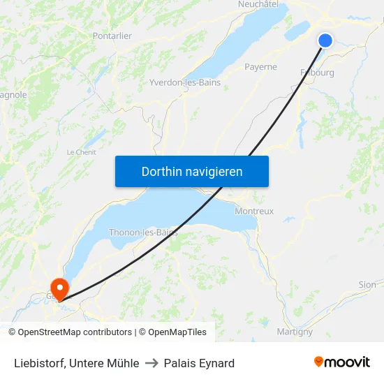 Liebistorf, Untere Mühle to Palais Eynard map