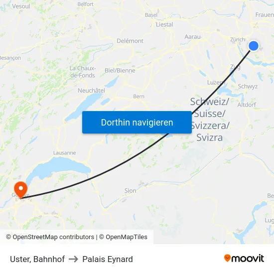 Uster, Bahnhof to Palais Eynard map