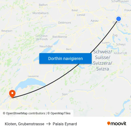 Kloten, Grubenstrasse to Palais Eynard map