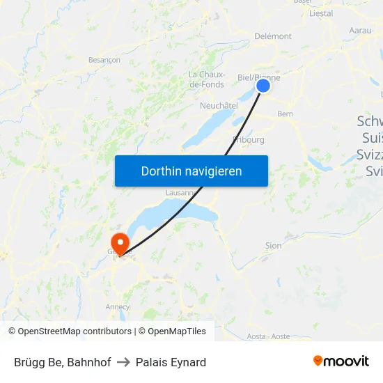 Brügg Be, Bahnhof to Palais Eynard map