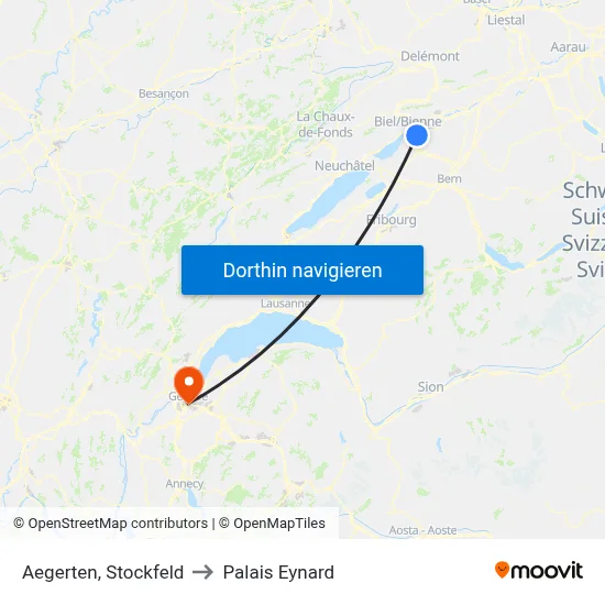 Aegerten, Stockfeld to Palais Eynard map