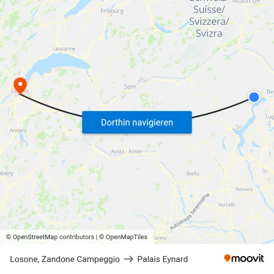 Losone, Zandone Campeggio to Palais Eynard map