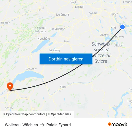 Wollerau, Wächlen to Palais Eynard map