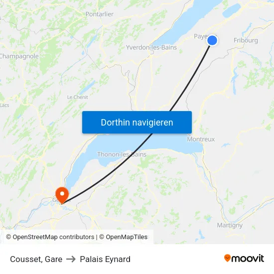 Cousset, Gare to Palais Eynard map