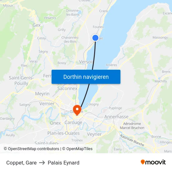 Coppet, Gare to Palais Eynard map
