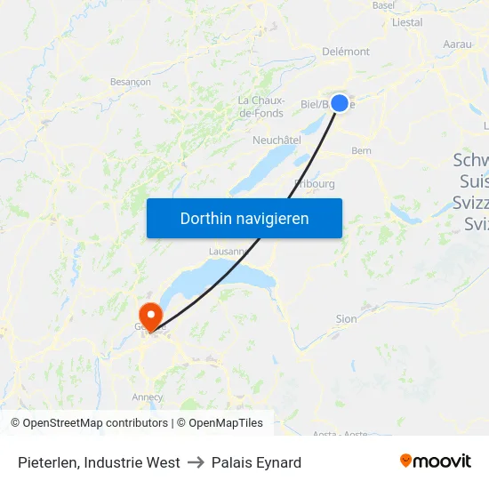 Pieterlen, Industrie West to Palais Eynard map