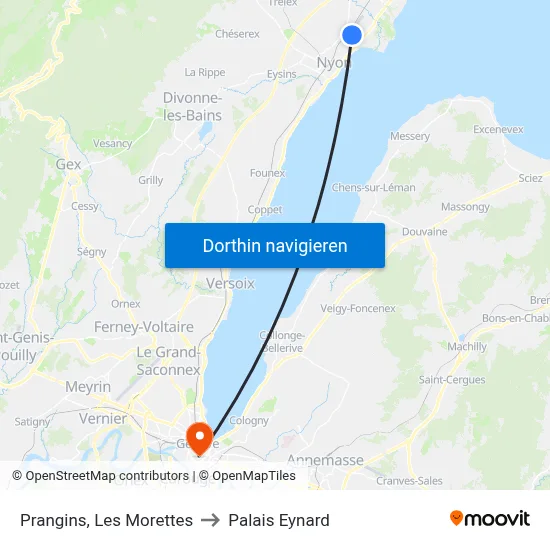 Prangins, Les Morettes to Palais Eynard map