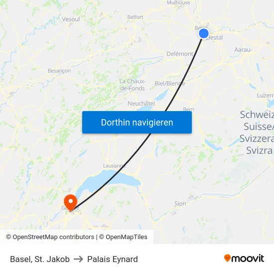 Basel, St. Jakob to Palais Eynard map