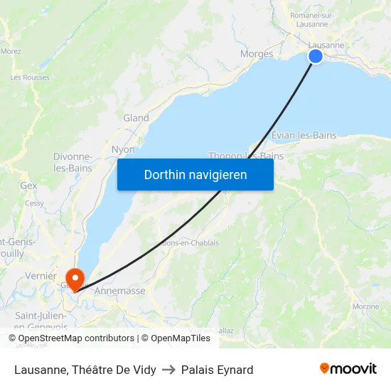 Lausanne, Théâtre De Vidy to Palais Eynard map