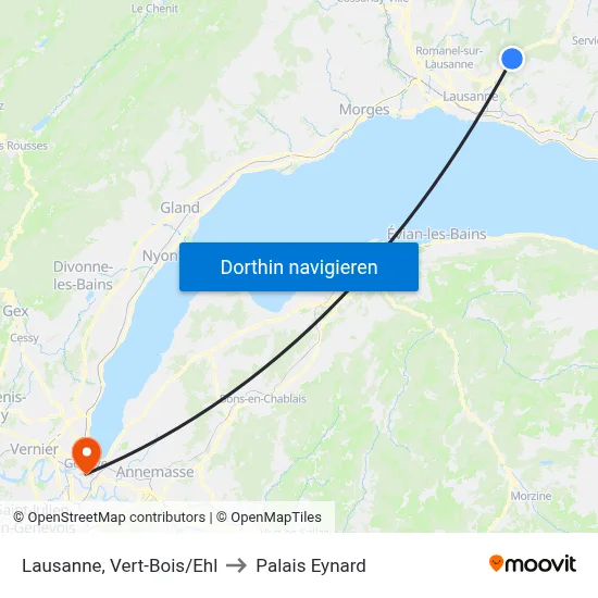 Lausanne, Vert-Bois/Ehl to Palais Eynard map