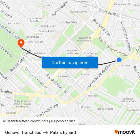 Genève, Tranchées to Palais Eynard map