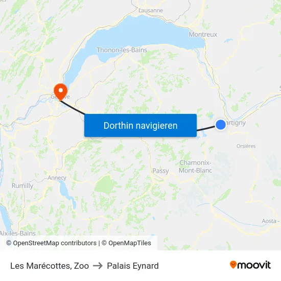 Les Marécottes, Zoo to Palais Eynard map