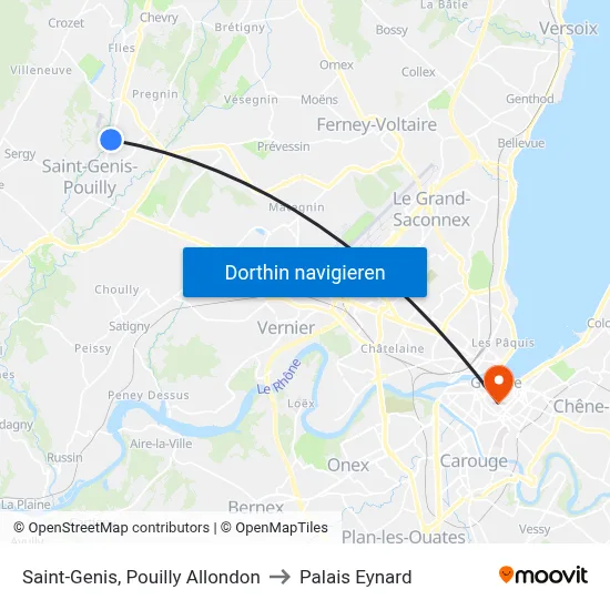 Saint-Genis, Pouilly Allondon to Palais Eynard map