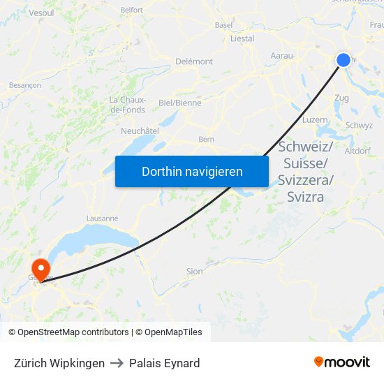 Zürich Wipkingen to Palais Eynard map