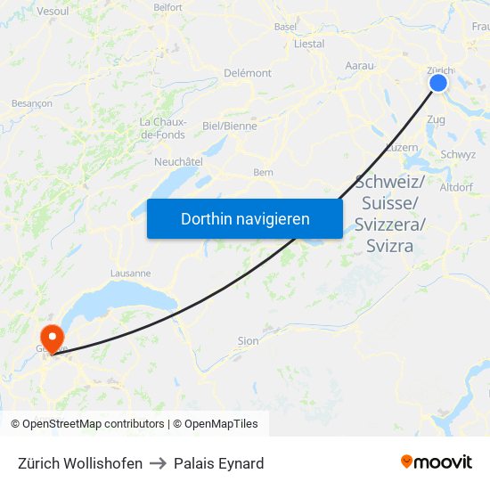 Zürich Wollishofen to Palais Eynard map