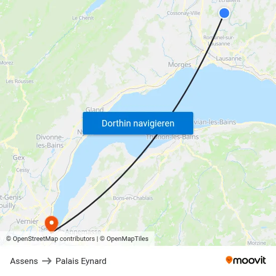 Assens to Palais Eynard map