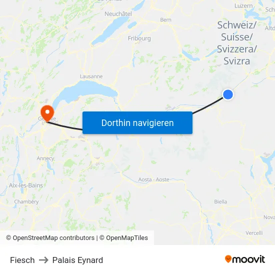 Fiesch to Palais Eynard map