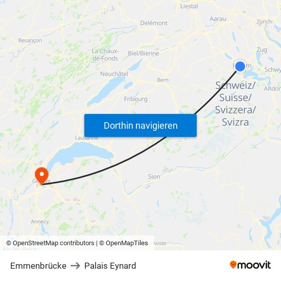 Emmenbrücke to Palais Eynard map