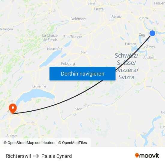 Richterswil to Palais Eynard map