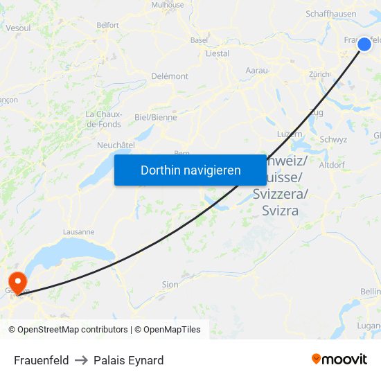 Frauenfeld to Palais Eynard map