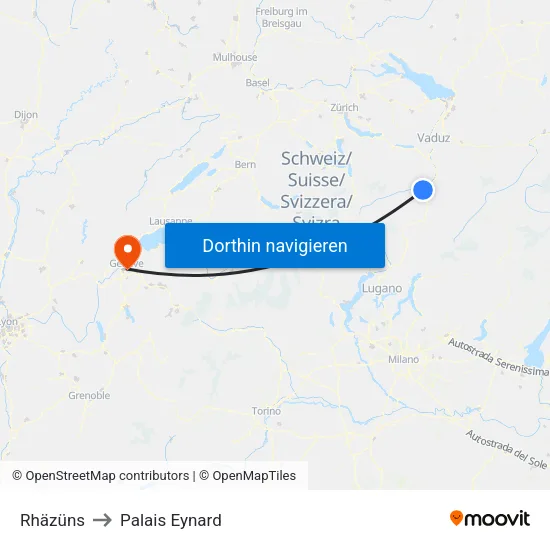 Rhäzüns to Palais Eynard map