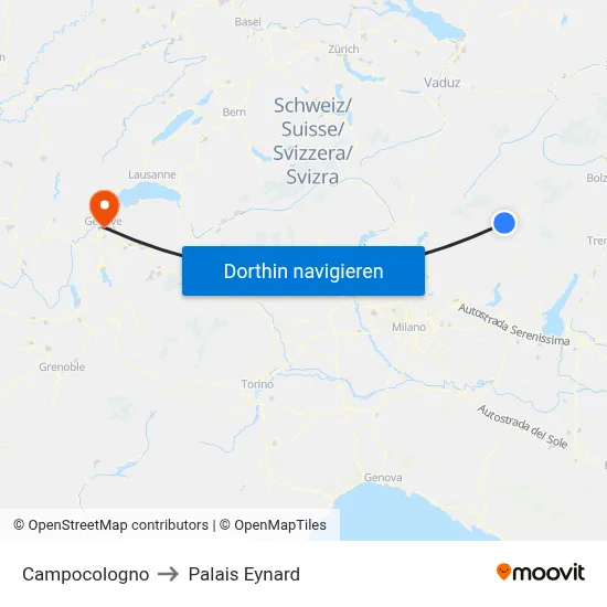Campocologno to Palais Eynard map