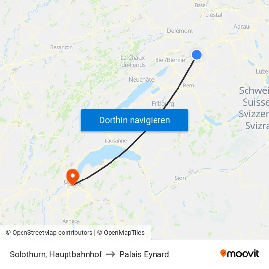 Solothurn, Hauptbahnhof to Palais Eynard map