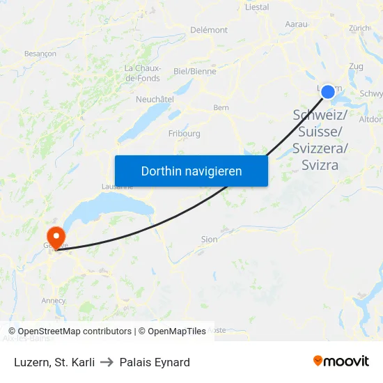 Luzern, St. Karli to Palais Eynard map