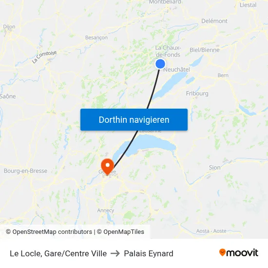 Le Locle, Gare/Centre Ville to Palais Eynard map