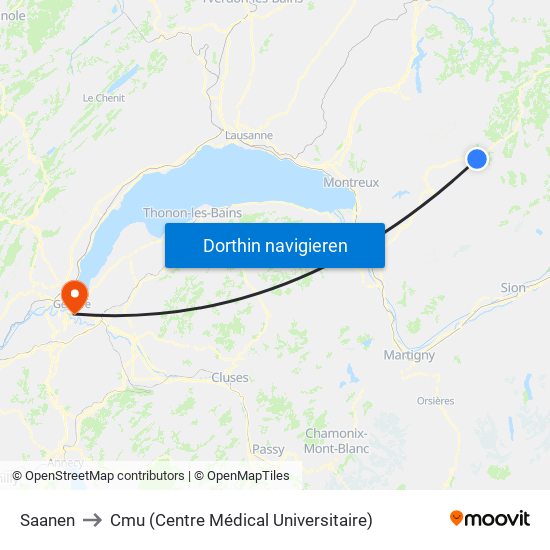 Saanen to Cmu (Centre Médical Universitaire) map