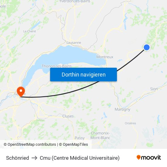 Schönried to Cmu (Centre Médical Universitaire) map