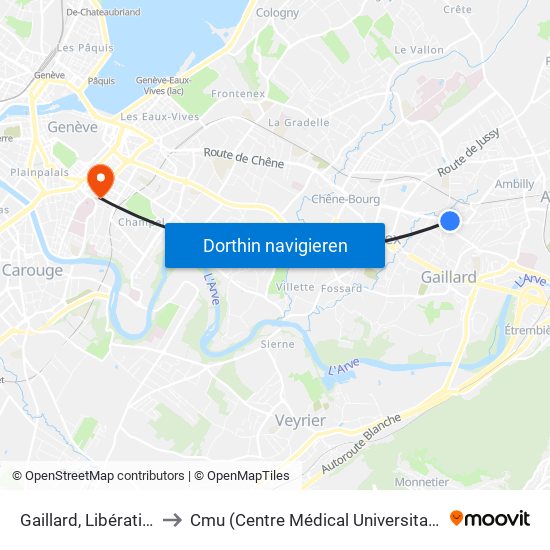 Gaillard, Libération to Cmu (Centre Médical Universitaire) map