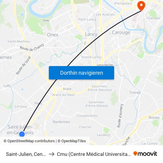 Saint-Julien, Centre to Cmu (Centre Médical Universitaire) map