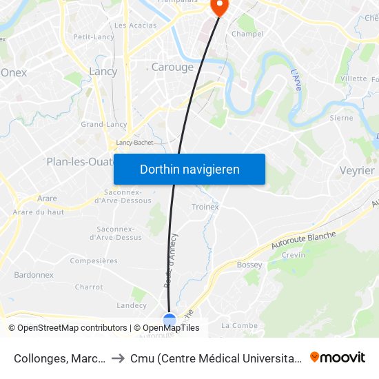 Collonges, Marché to Cmu (Centre Médical Universitaire) map