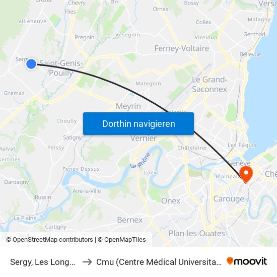 Sergy, Les Longets to Cmu (Centre Médical Universitaire) map