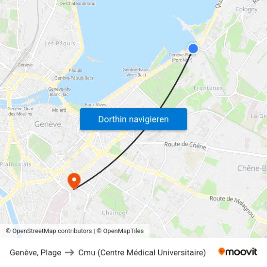 Genève, Plage to Cmu (Centre Médical Universitaire) map