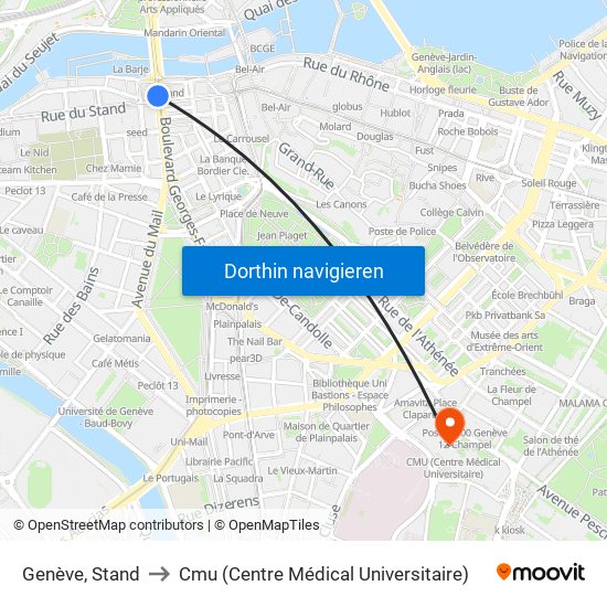 Genève, Stand to Cmu (Centre Médical Universitaire) map