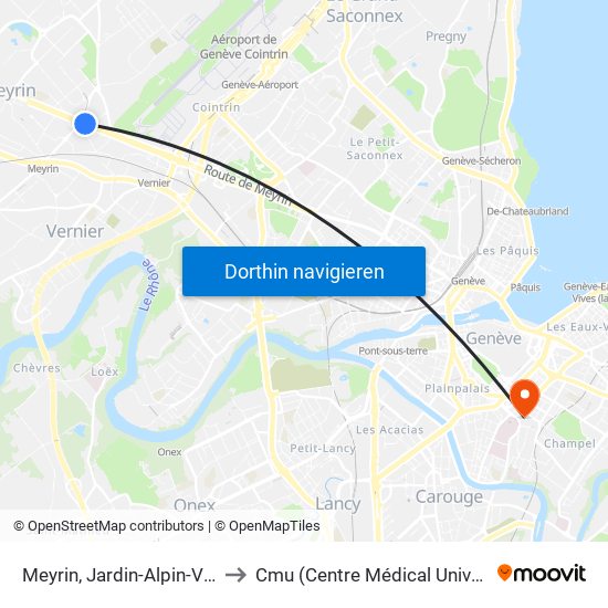 Meyrin, Jardin-Alpin-Vivarium to Cmu (Centre Médical Universitaire) map