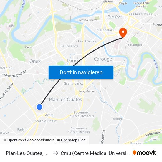 Plan-Les-Ouates, Ziplo to Cmu (Centre Médical Universitaire) map