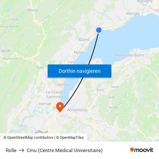 Rolle to Cmu (Centre Médical Universitaire) map