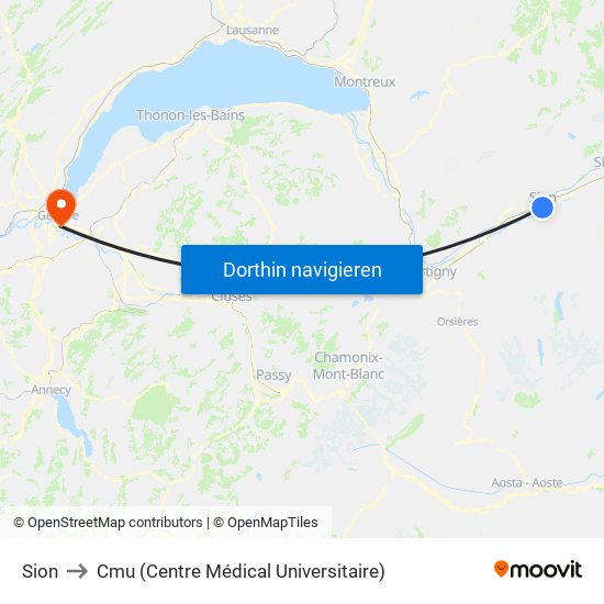 Sion to Cmu (Centre Médical Universitaire) map